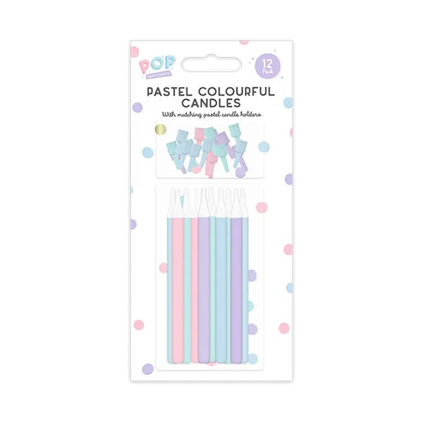 Pop Party Pastel Colourful Candles 12 Pk