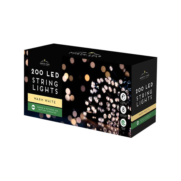 200 Led B/o String Lights Warm White