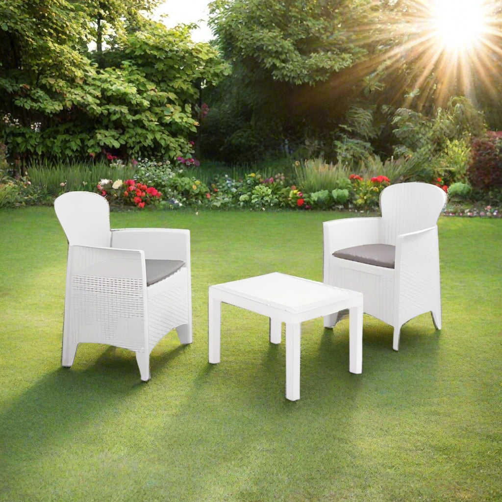 Akita White Rattan Garden Furniture Set