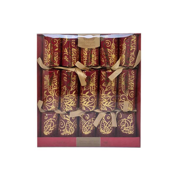 Deluxe Crackers Red & Gold Floral 10 Pk - EuroGiant