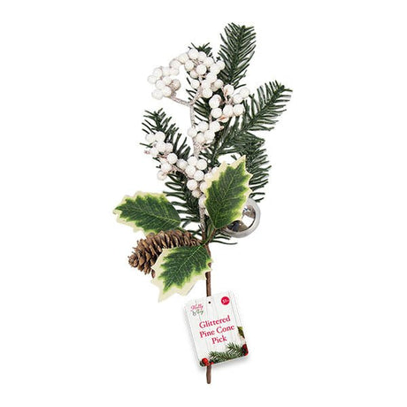 Holly & Ivy Glittered Pine Cone Pick 32c - EuroGiant
