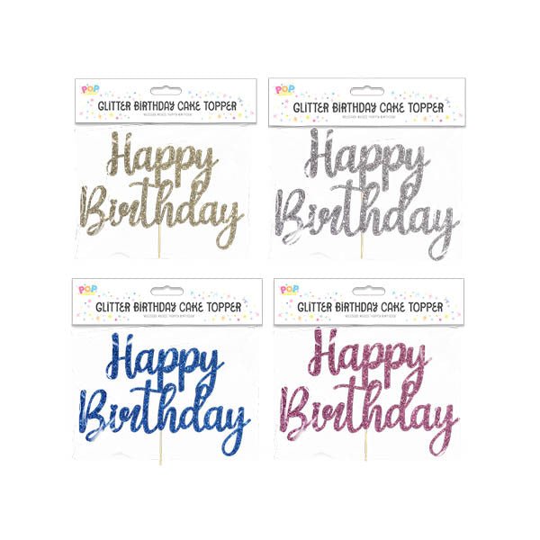 Pop Party Glitter Birthday Cake Topper - EuroGiant