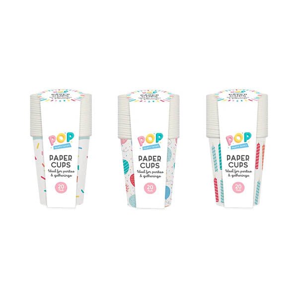 Pop Party Paper Cups 20 Pack - EuroGiant