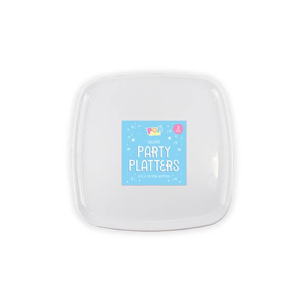 Pop Party Square Party Platters 3 Pack - EuroGiant