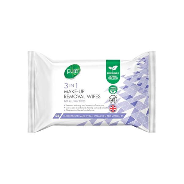 Pure 3 In 1 Make Up Removal Wipes 25s - EuroGiant