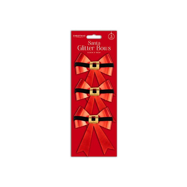 Santa Glitter Bows 3 Pack - EuroGiant