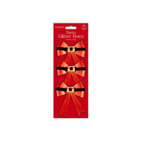 Santa Glitter Bows 3 Pack - EuroGiant