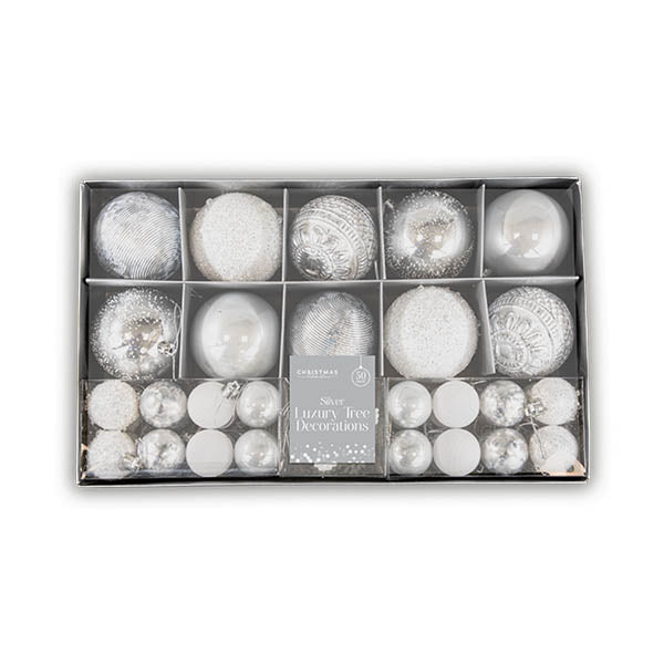 Silver Luxury Tree Decorations 50 Pack - EuroGiant