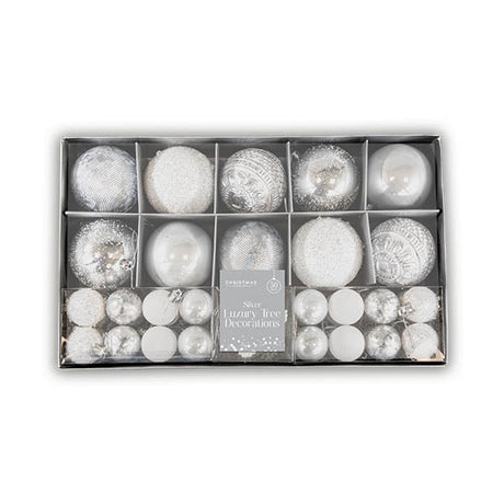 Silver Luxury Tree Decorations 50 Pack - EuroGiant