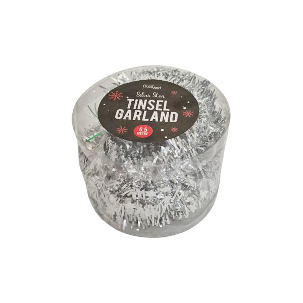 Silver Star Tinsel Garland 6.5 Metre - EuroGiant