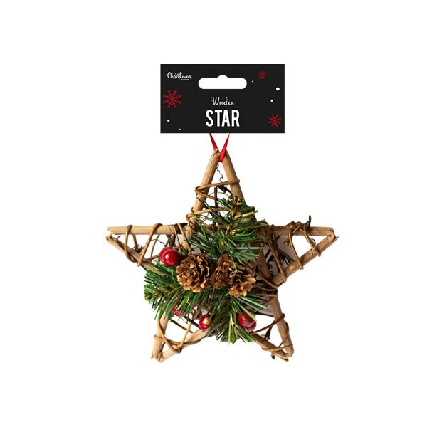 Wooden Star Decoration 15x15x4.5cm - EuroGiant