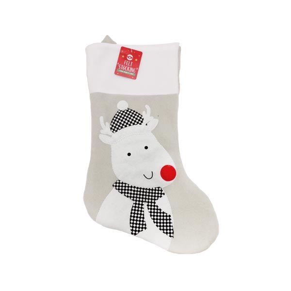 Felt Stocking Grey Embroidered 46x20cm - EuroGiant