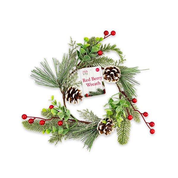 Holly & Ivy Red Berry Wreath 25cm - EuroGiant