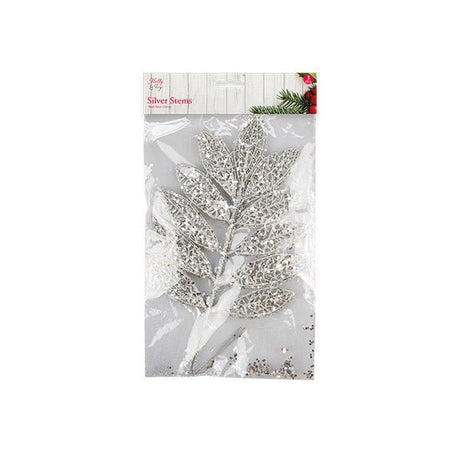 Holly & Ivy Silver Glitter Stems 3 Pack - EuroGiant