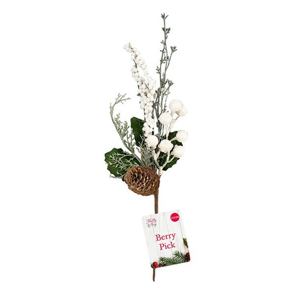 Holly & Ivy White Berry Pick 25cm - EuroGiant