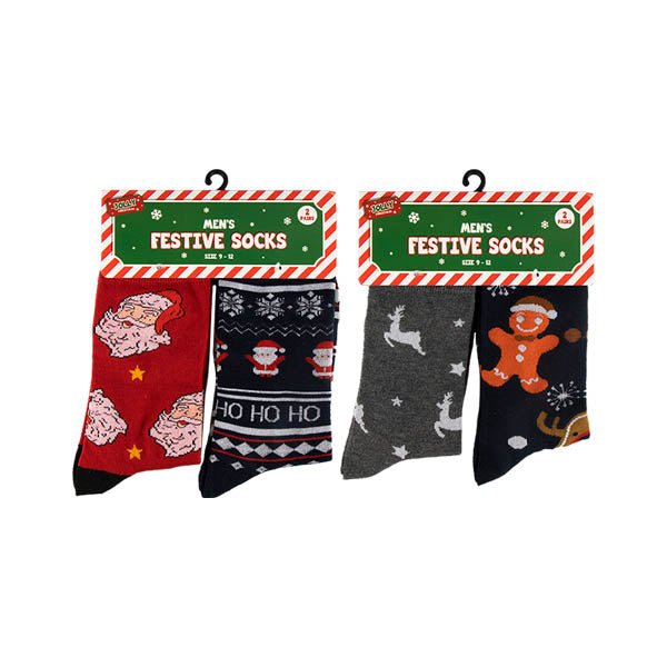 Mens Festive Socks 2 Pack size 9-12 - EuroGiant