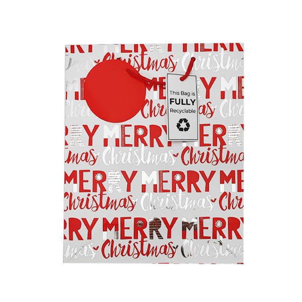 Red & Silver Text Large Gift Bag - EuroGiant