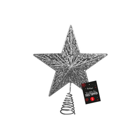 Silver Glitter Star Tree Topper 17cm - EuroGiant