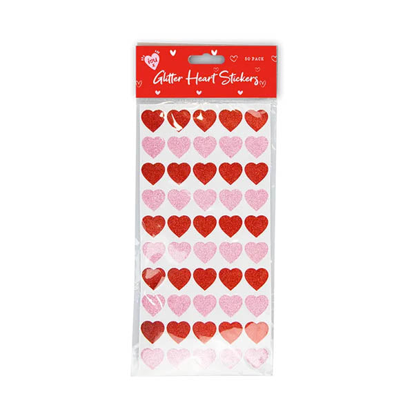 Valentines Glitter Heart Stickers 50 Pac