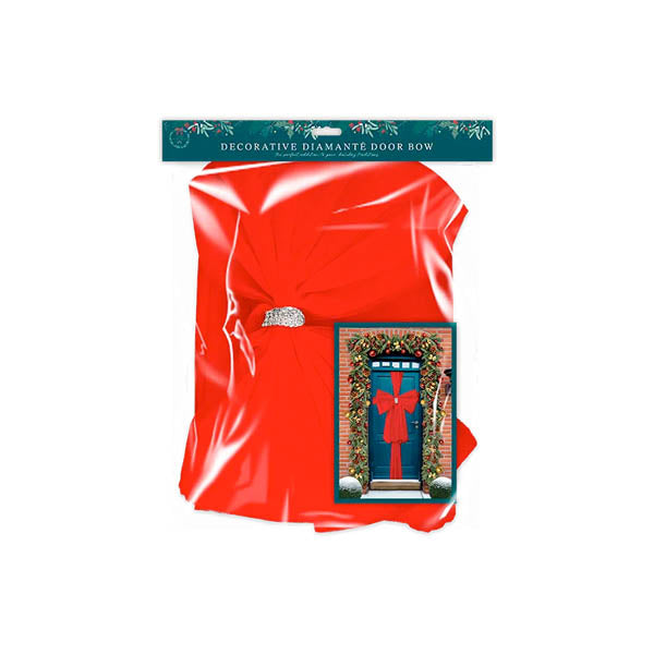 Diamante Buckle Door Bow Red