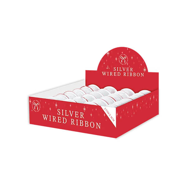 Silver Christmas Wired Ribbon 2.75Mx5CM