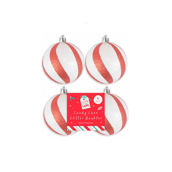 Candy Cane Baubles 8cm 4 Pack