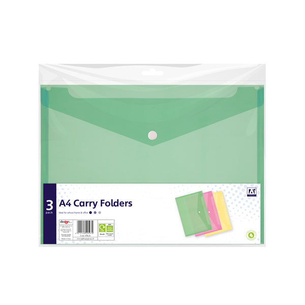 A4 Carry Folders Coloured 3 Pack