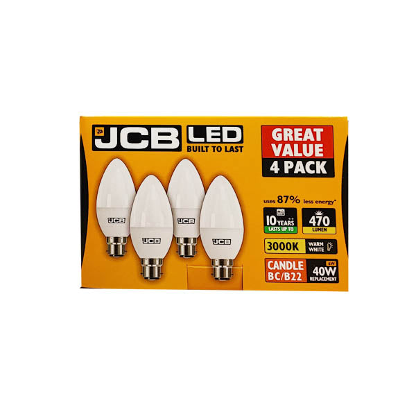 Jcb Led Candle Bulb Bc/b22 6W W/w 4 Pack