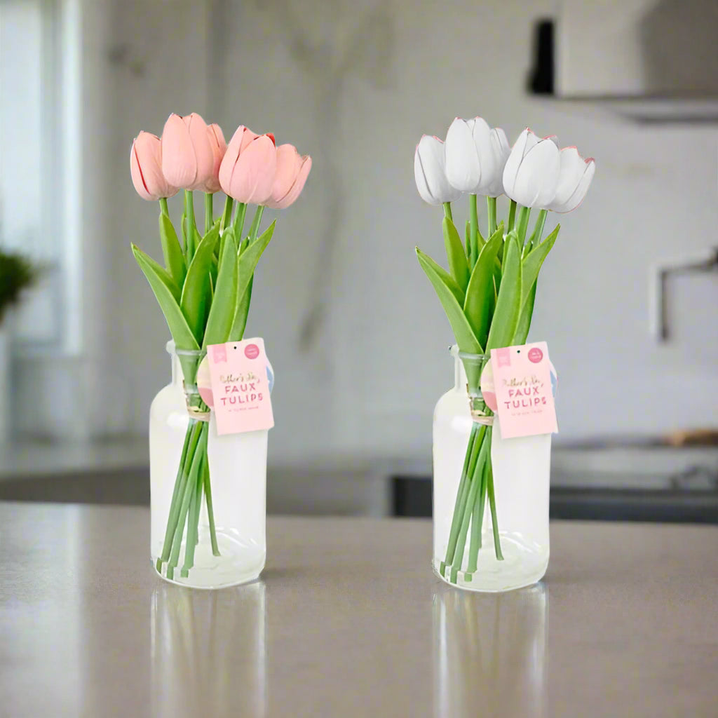 Amazing Mum Faux Tulips In Glass Vase - EuroGiant