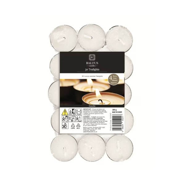 Baltus White Tealights 4 Hour 30 Pack - EuroGiant