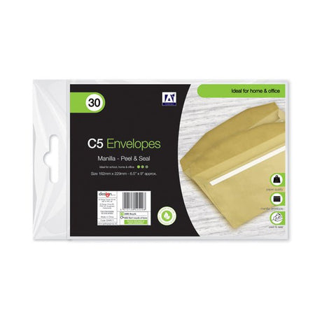 C5 Envelopes Manilla Peel & Seal 30 Pack - EuroGiant