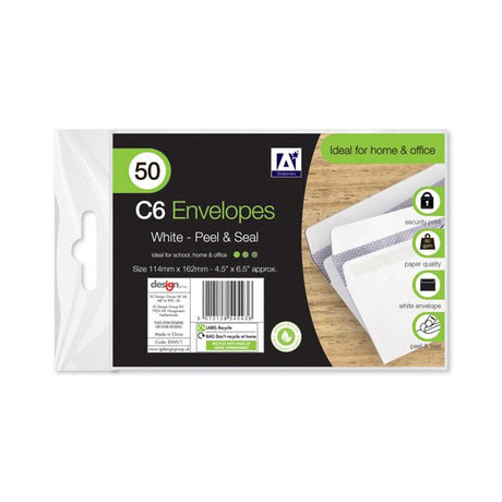 C6 Envelopes White Peel & Seal 50 Pack - EuroGiant