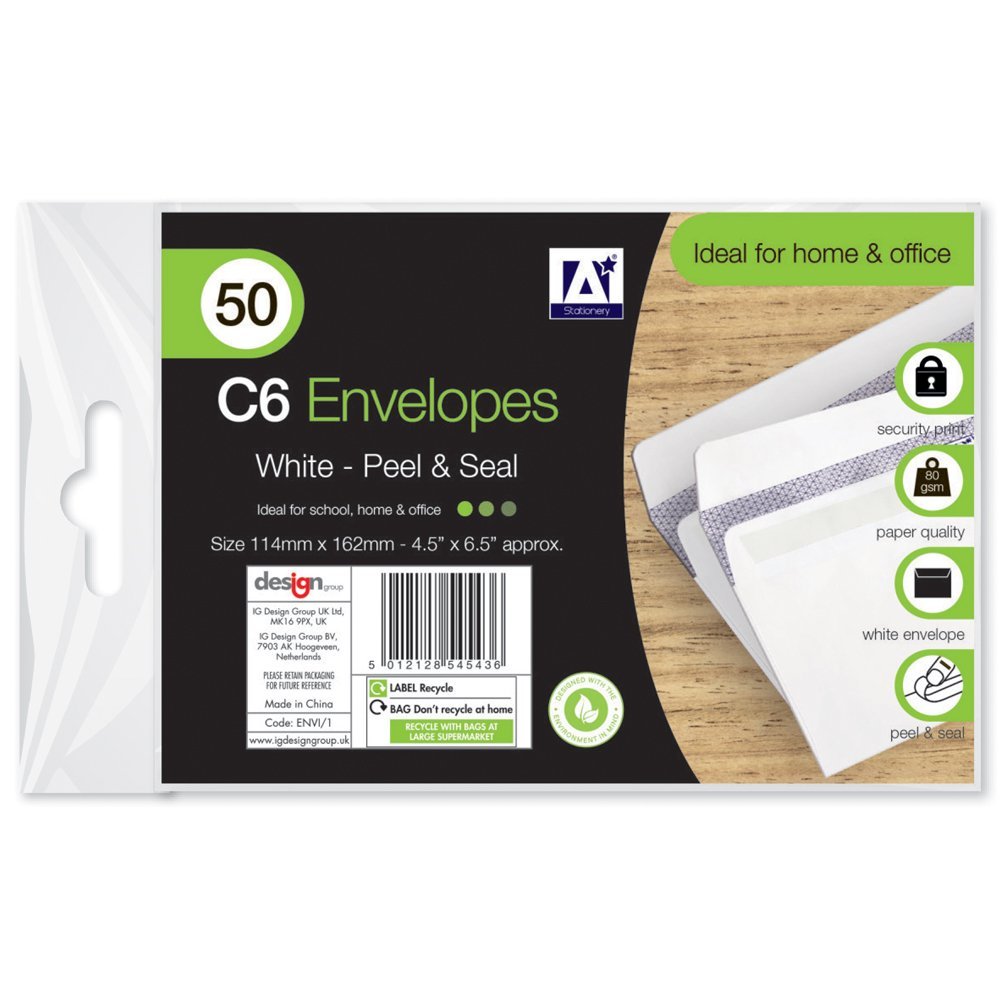 C6 Envelopes White Peel & Seal 50 Pack - EuroGiant