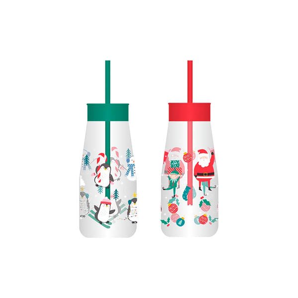 Christmas Kids Plastic Milkk Jar & Straw - EuroGiant