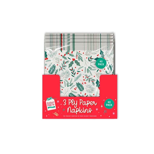 Christmas Printed 3 Ply Napkins 40 Pack - EuroGiant