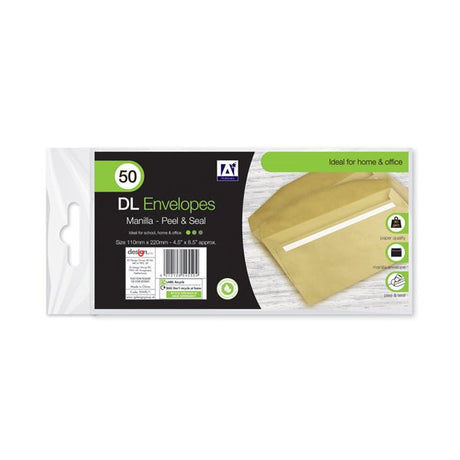 Dl Envelopes Manilla Peel & Seal 50 Pack - EuroGiant