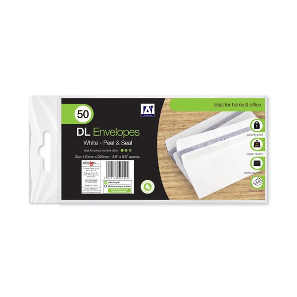 Dl Envelopes White Peel & Seal 50 Pack - EuroGiant