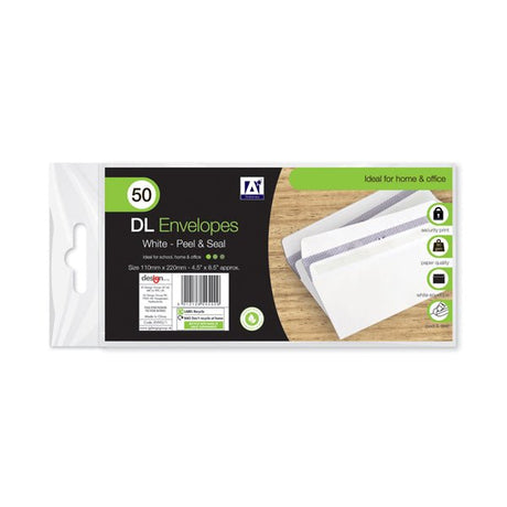 Dl Envelopes White Peel & Seal 50 Pack - EuroGiant