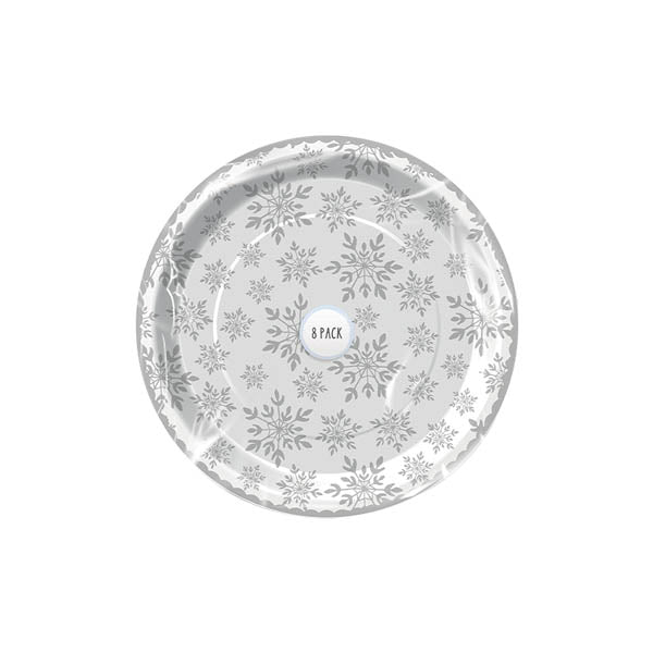 Foiled Snowflake Paper Plates 8 Pack - EuroGiant