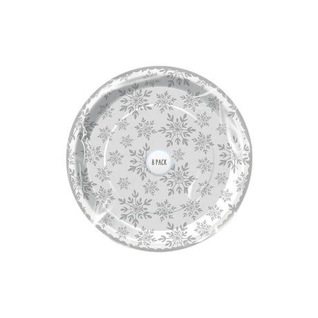 Foiled Snowflake Paper Plates 8 Pack - EuroGiant