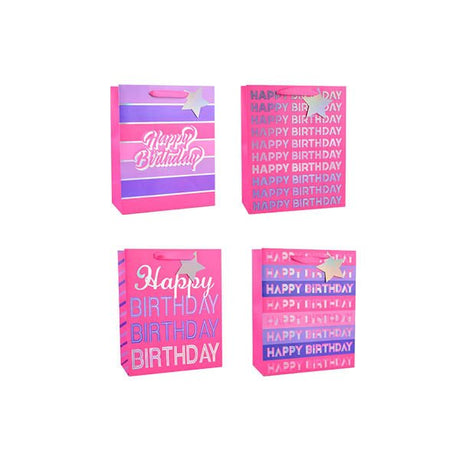 Girls Foiled Happy Birthday Gift Bag Lge - EuroGiant