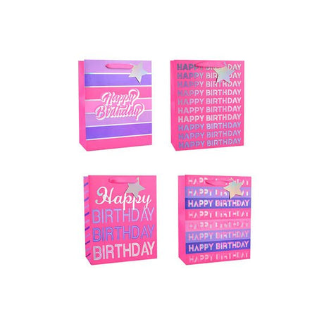 Girls Foiled Happy Birthday Gift Bag Med - EuroGiant