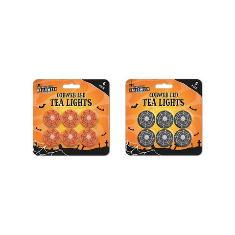 Halloween Cobweb Led Tea Lights 6 Pack - EuroGiant