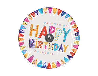 Happy Birthday Paper Plates 10 Pack - EuroGiant