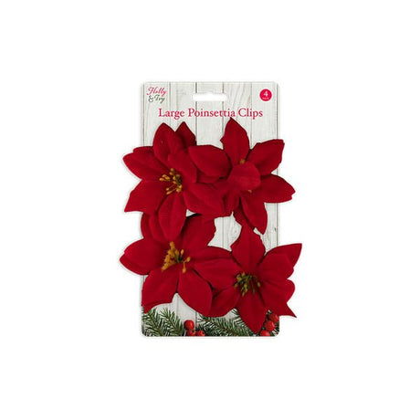 Holly & Ivy Large Poinsettia Clips 4 Pac - EuroGiant