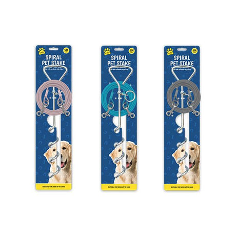 Kingdom Spiral Pet Stake & 5 Metre Lead assorted colours - EuroGiant