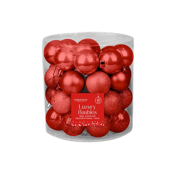 Luxury Red Baubles 5cm 40 Pack - EuroGiant