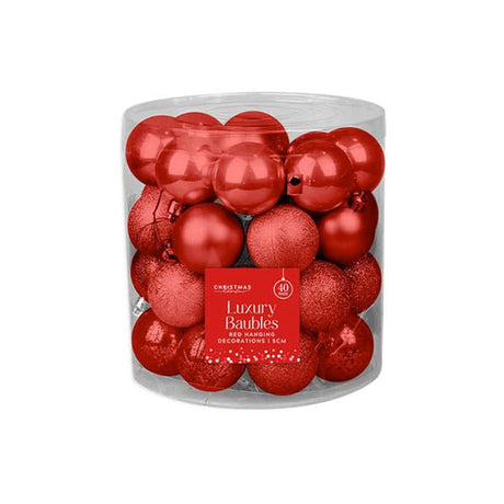 Luxury Red Baubles 5cm 40 Pack - EuroGiant