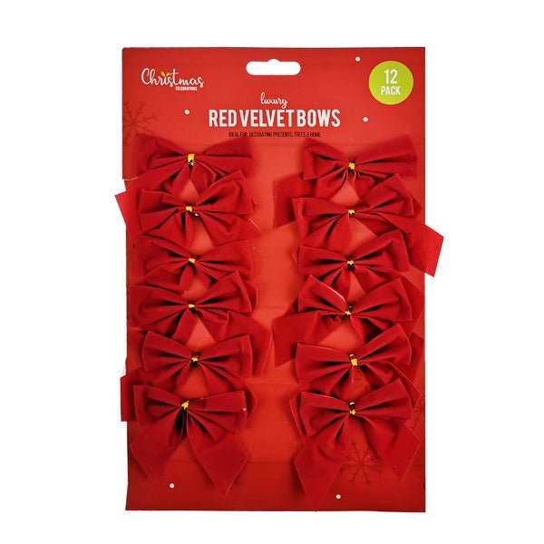 LUXURY RED VELVET BOWS 12 PACK - EuroGiant