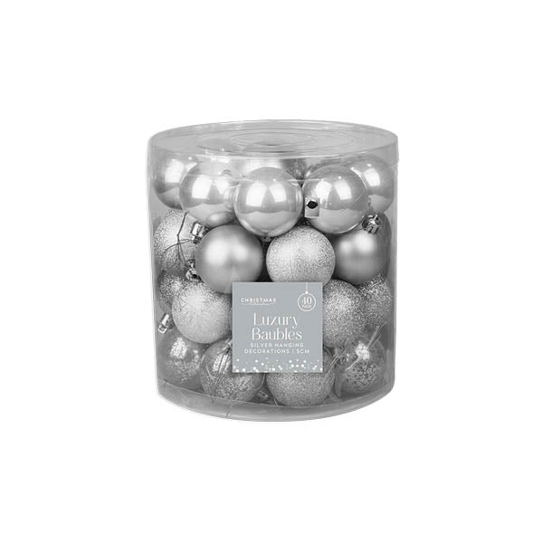 Luxury Silver Baubles 5cm 40 Pack - EuroGiant